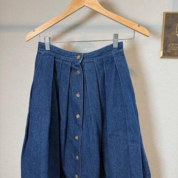 Women's West Bay Button Front Pleated Denim Blue Jean Midi Skirt Size 6 - Picture 3 of 9